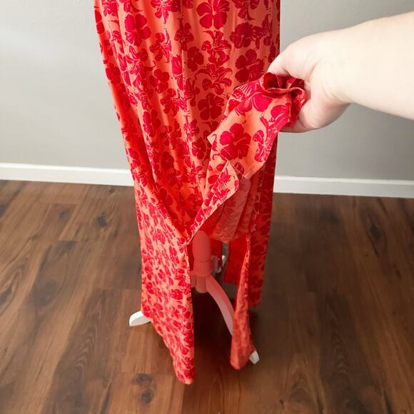Soft Surroundings Red Floral Criss Cross Halter Maxi Dress women's size large - Picture 7 of 13